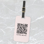 QR Code Blush Pink Feminine Scannable Contact Lost Luggage Tag<br><div class="desc">A simple stylish custom QR code luggage tag design in a modern minimalist typography on a simple blush pink background. The QR code and name can easily be personalised to make a design as unique as you are! The perfect bespoke gift or accessory to ensure that your luggage is safely...</div>