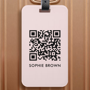 QR Code Blush Pink Feminine Scannable Contact Lost Luggage Tag