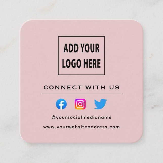 QR Code Blush Pink Follow Scan To Connect With Us Square Business Card (Front)