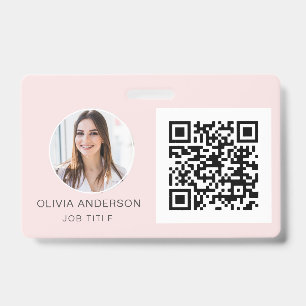 QR Code Blush Pink Photo Business Card ID Badge
