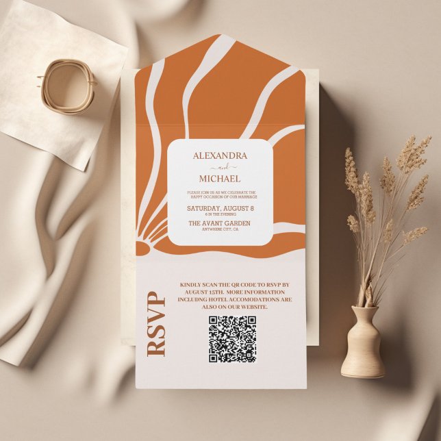 QR Code Boho Chic Retro Floral Wedding All In One Invitation (Creator Uploaded)