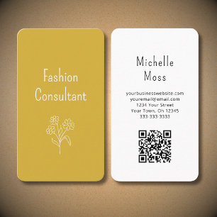 QR code Boho Flower Illustration Gold Botanical Business Card