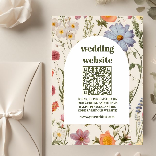 qr code Boho Wildflower Botanical Wedding Enclosure Card (Creator Uploaded)