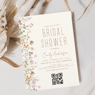 QR Code Boho Wildflower Bridal Shower Invitation