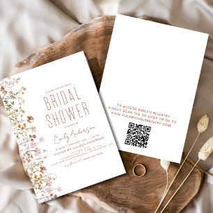 QR Code Boho Wildflower Bridal Shower Invitation