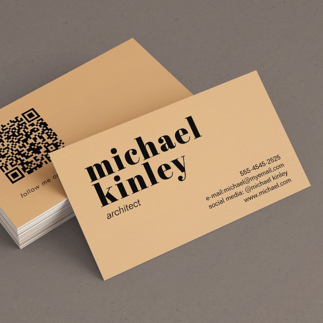 QR code bold modern minimalist professional peach Business Card (Creator Uploaded)