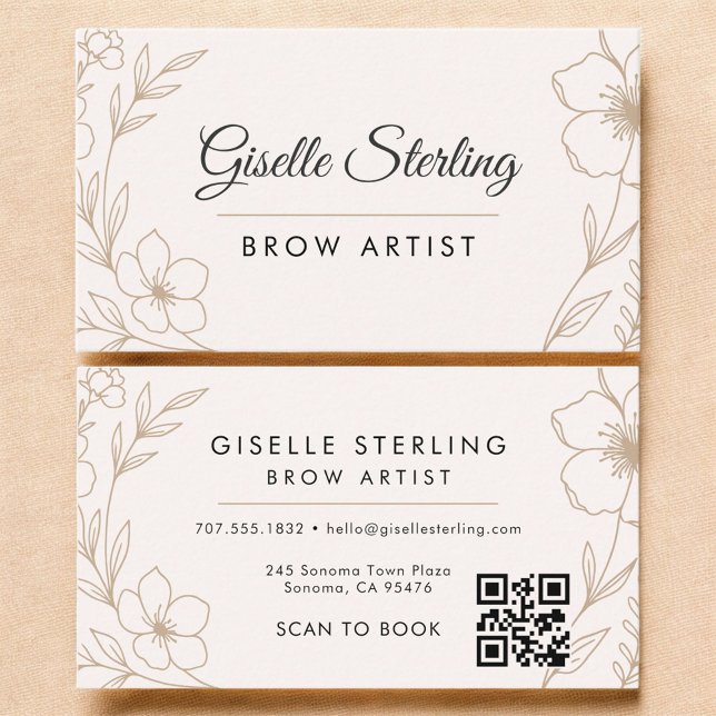 QR Code Botanical Blush Brow Artist Floral Business Card (Creator Uploaded)