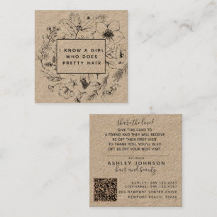 QR Code Botanical Kraft and Black Referral Card