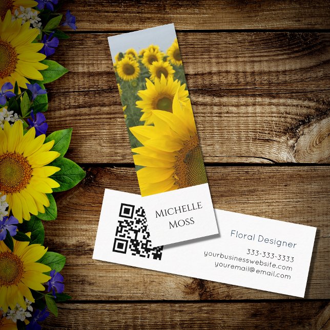 QR code Botanical Sunflowers Photo Floral Designer Mini Business Card (Creator Uploaded)
