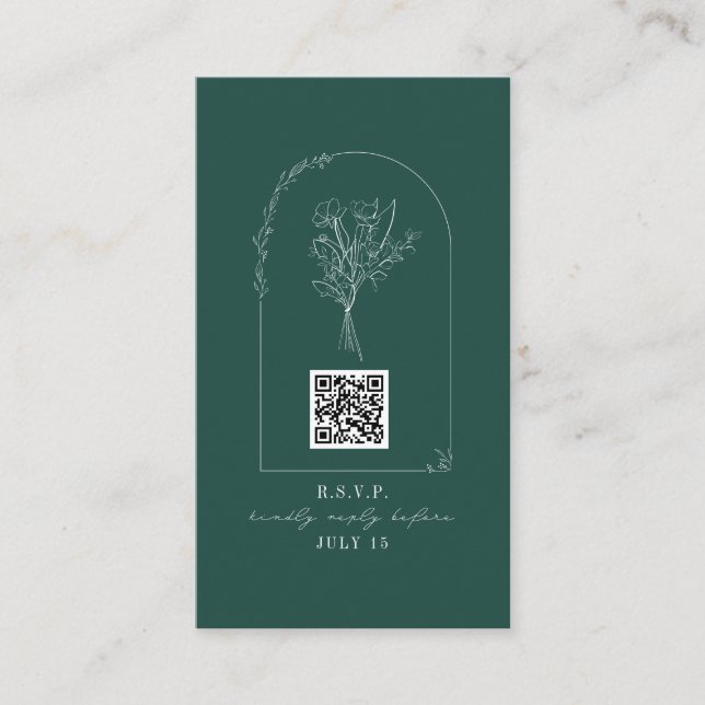 QR Code Bouquet Arch Emerald Wedding QR Code Enclosure Card (Front)