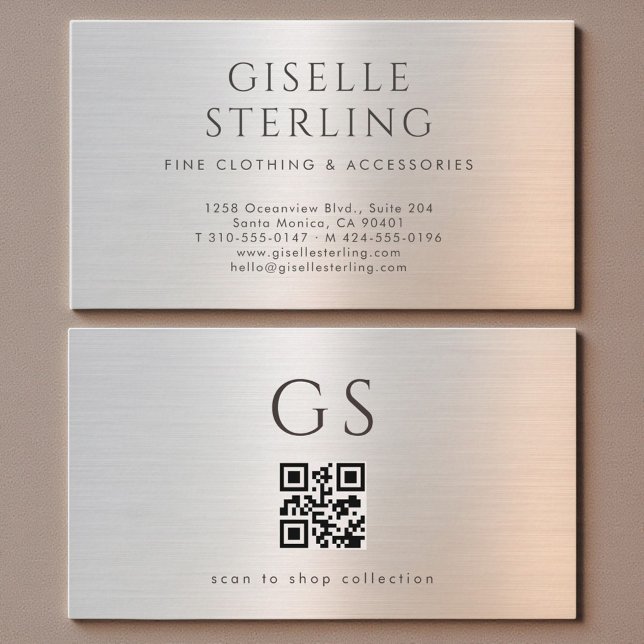 QR Code Boutique Clothing Metallic Luxury  Business Card (Creator Uploaded)