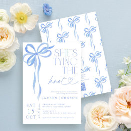 QR Code Bow She's Tying the Knot Blue Shower Invitation