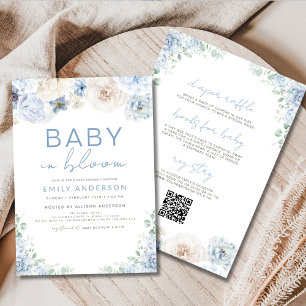 QR Code Boy Blue Baby in Bloom Baby Shower Invitation