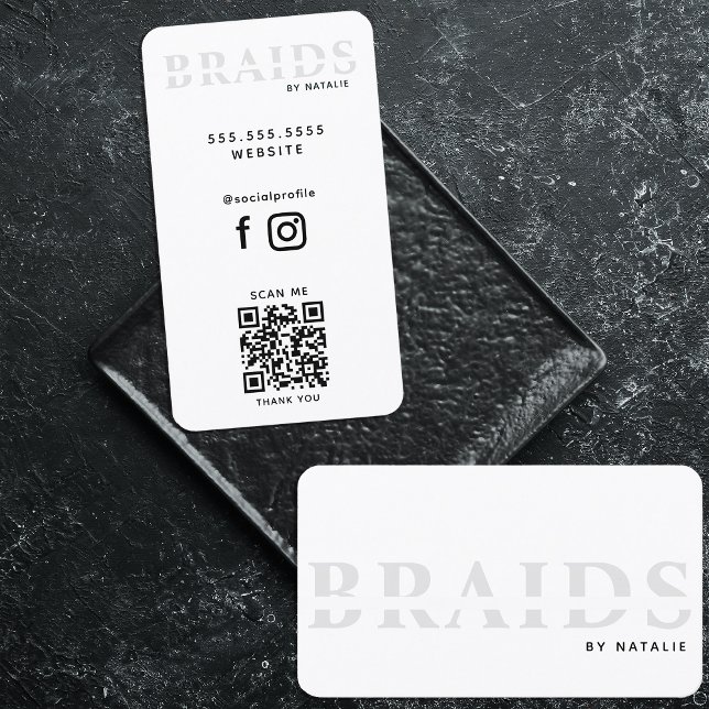 QR Code Braids Beauty Salon Braiding Hairstylist Business Card (Creator Uploaded)