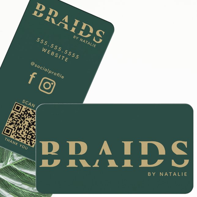 QR Code Braids Beauty Salon Braiding Hairstylist Business Card (Creator Uploaded)