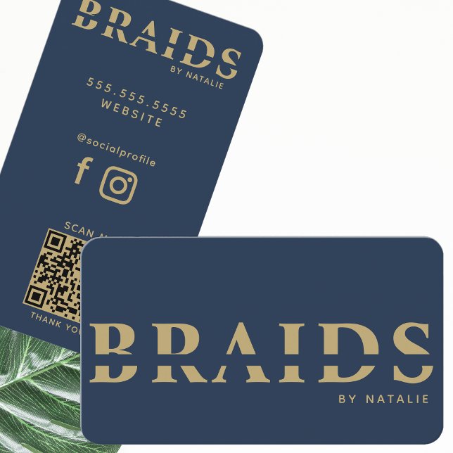 QR Code Braids Beauty Salon Braiding Hairstylist Business Card (Creator Uploaded)