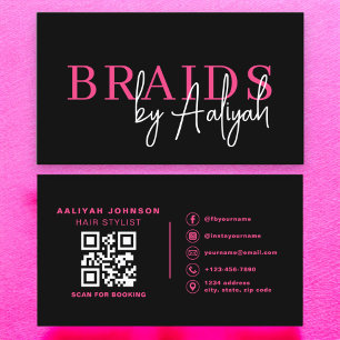 QR Code Braids Hair Stylist Modern Typography  Business Card