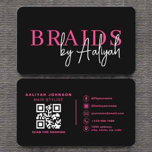 QR Code Braids Hair Stylist Modern Typography  Business Card