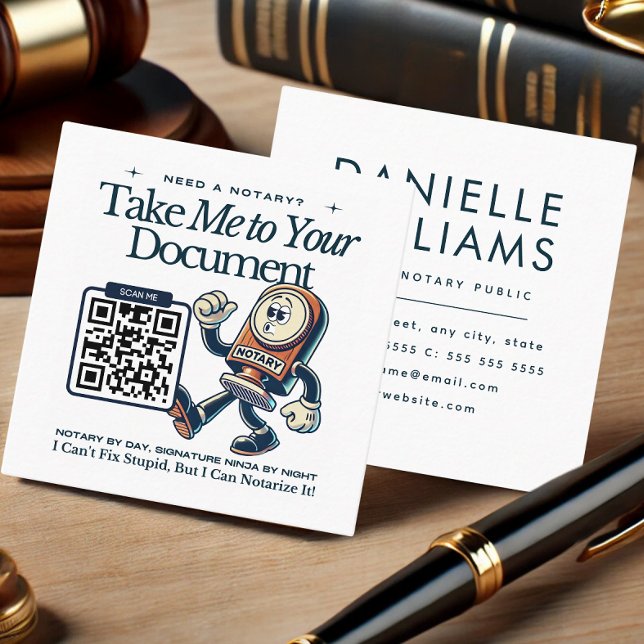  QR Code Brand Character Notary Public Square Business Card (QR Code Notary Business Card, Brand Character  - Take Me to Your Document Theme)