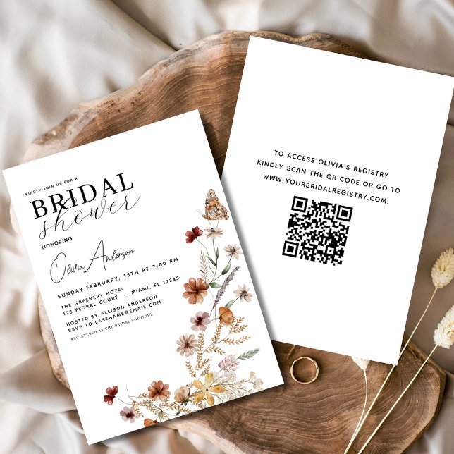 QR Code Bridal Shower Boho Wildflower Elegant Invitation (Creator Uploaded)