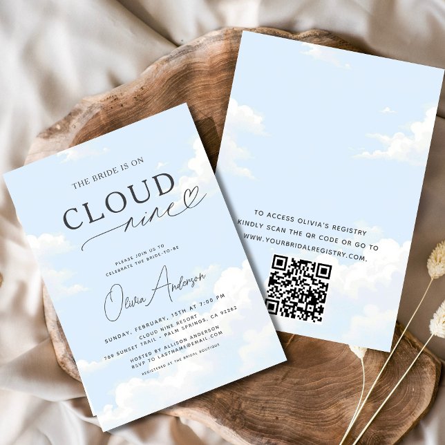 QR Code Bride Is On Cloud Nine Bridal Shower Invitation (Creator Uploaded)