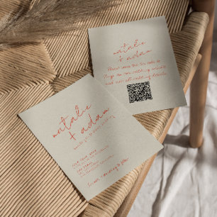 QR Code Bright Orange Retro Fun Whimsical Wedding  Invitation