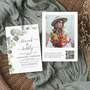 QR Code Brunch & Bubbly Bridal Shower Eucalyptus Invitation