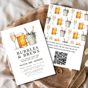 QR Code Bubbles & Brews Couples Shower Invitation