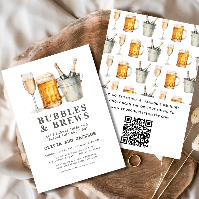 QR Code Bubbles & Brews Couples Shower Invitation (Creator Uploaded)