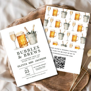 QR Code Bubbles & Brews Couples Shower Invitation