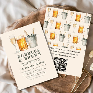 QR Code Bubbles & Brews Couples Shower Invitation