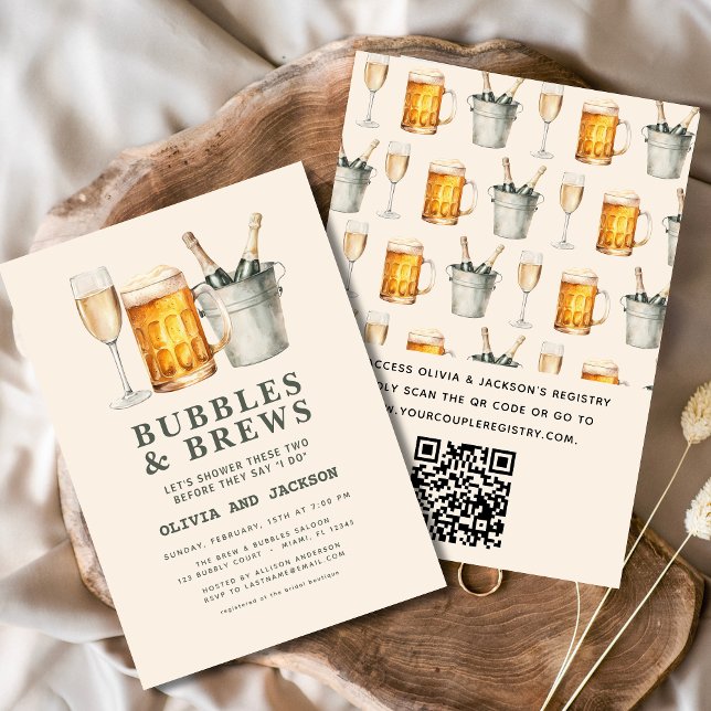 QR Code Bubbles & Brews Couples Shower Invitation (Creator Uploaded)