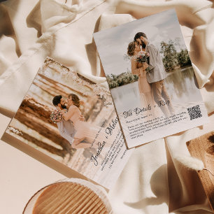QR Code Budget Overlay 2 Photo Script Wedding Invitation