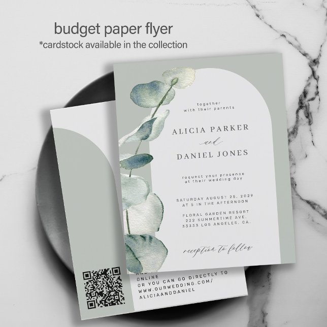 QR CODE budget sage arch wedding invitation Flyer (Creator Uploaded)