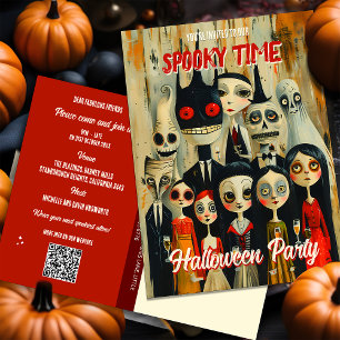 QR Code Budget Spooky Halloween Party Invitation Postcard