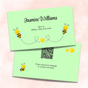 QR Code Bumble Bees and Yellow Hearts Green Mum Calling Card