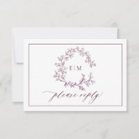 QR Code Burgundy Leafy Crest Monogram Wedding