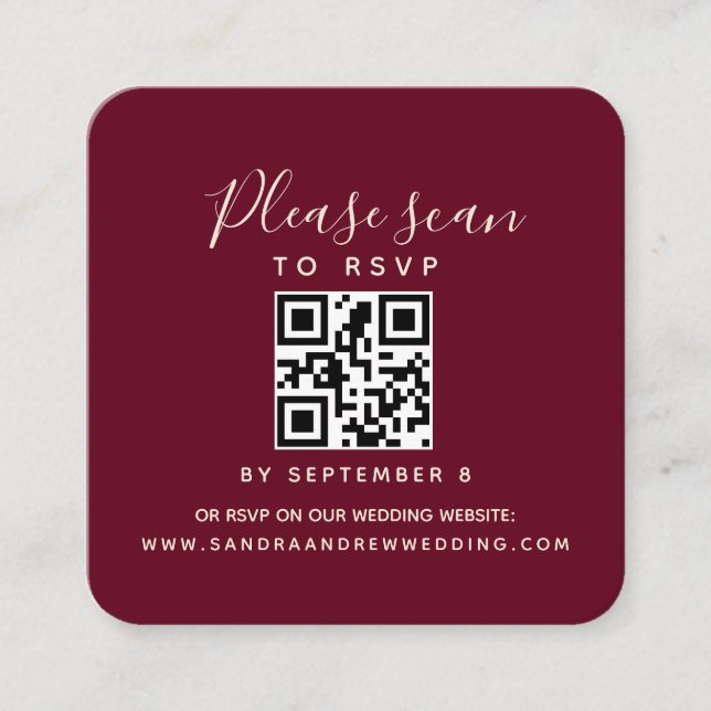 QR Code Burgundy Wedding RSVP card (Front)