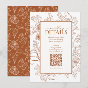 QR Code Burnt Orange Floral Wedding Details Enclosure Card