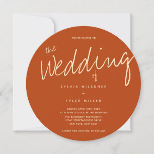 QR Code Burnt Orange Typography Wedding Invitation