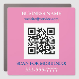 QR Code, Bus. Name Promo, Pink Blue White Car Magnet