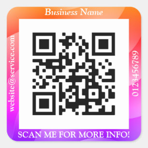 QR Code Bus. Name Website Promo, Geometric/Purple  Square Sticker
