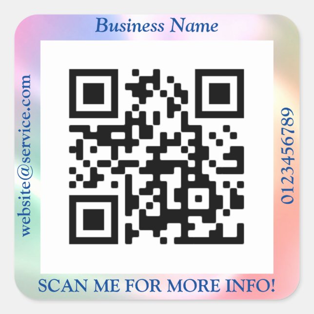QR Code Bus. Name Website Promo, Iridescent Vs 2 Square Sticker (Front)