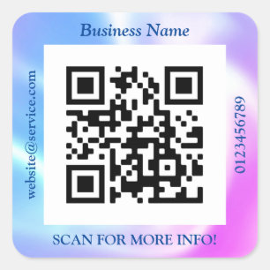 QR Code Bus. Name Website Promo, Iridescent Vs 4 Square Sticker