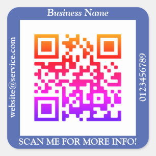 QR Code Bus. Name Website Promo Orange Purple Blue Square Sticker