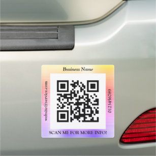 QR Code Bus. Name Website Promo, Rainbow Car Magnet