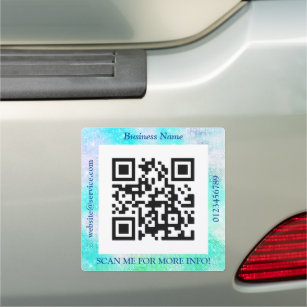 QR Code Bus. Name Website Promo, Teal & Green Car Magnet