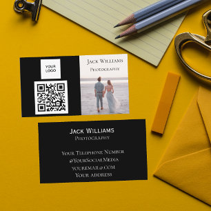 QR Code Business Black Professional Photographer Business Card
