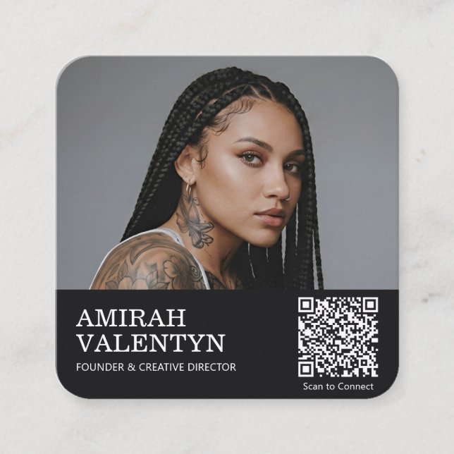 QR Code Business Card Social Media Photo Template (Front)