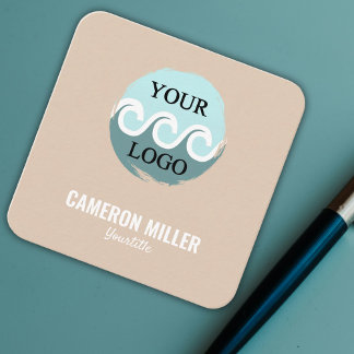 QR code business card, Soft beige Logo minimalist Square Business Card